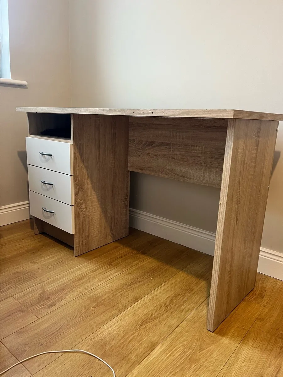 3 Drawer Oak and White Desk - Image 1