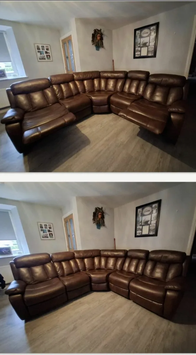 6 seater leather reclining couch. - Image 4