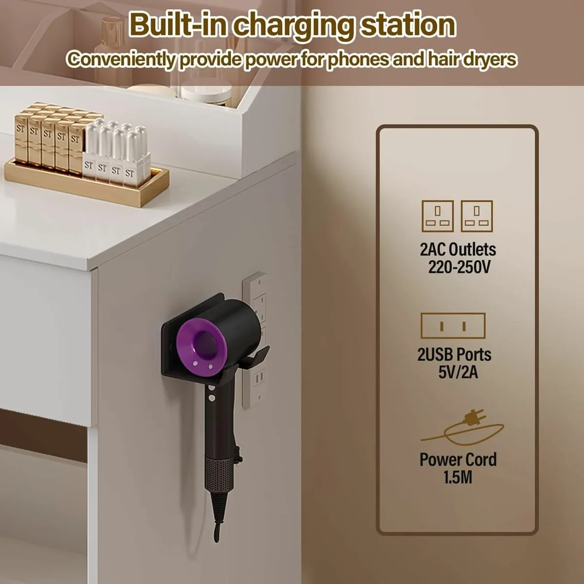 Dressing Table Mirror Stool Vanity Desk Drawers - Image 4