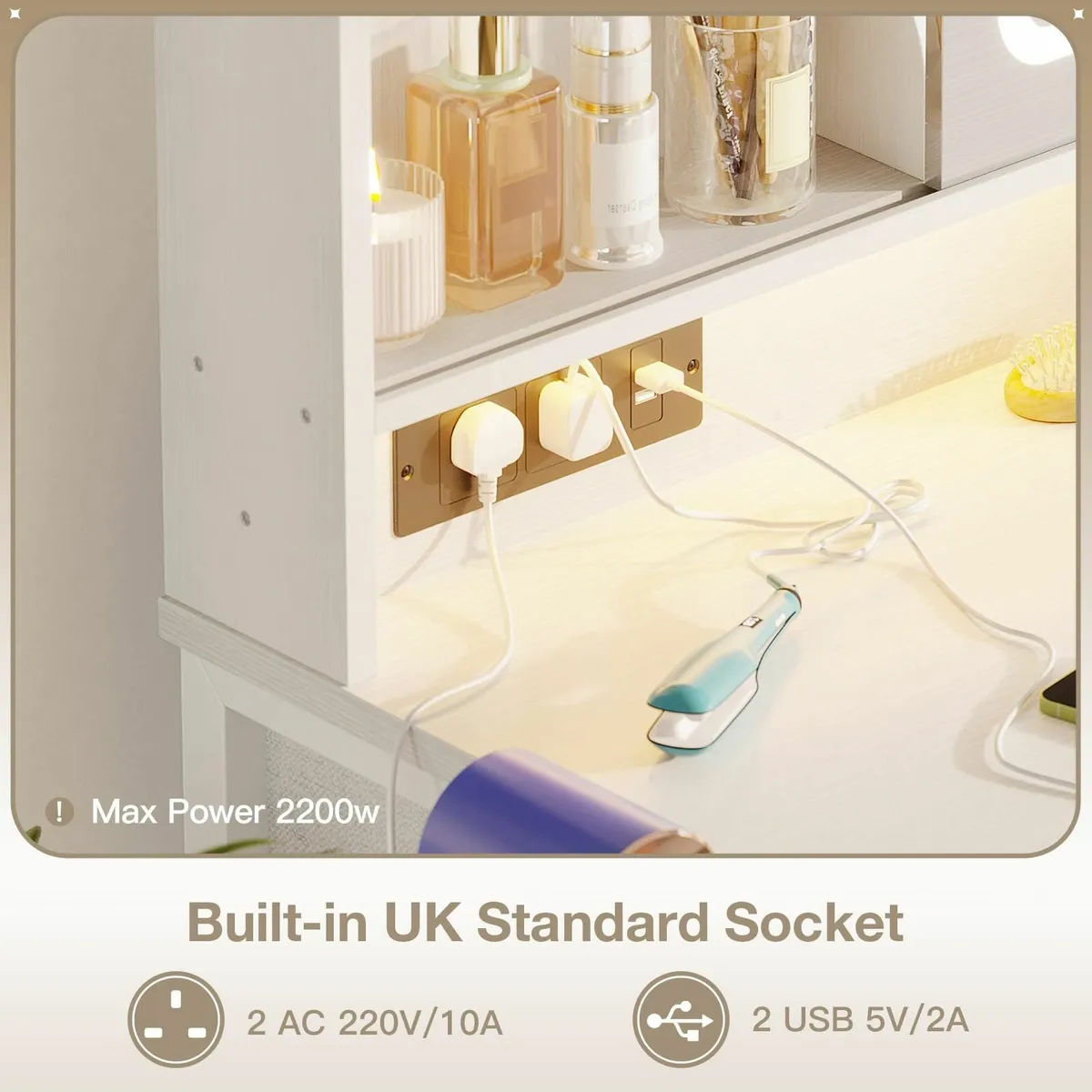 Desk Move LED Mirror Drawers, Dressing Table - Image 4