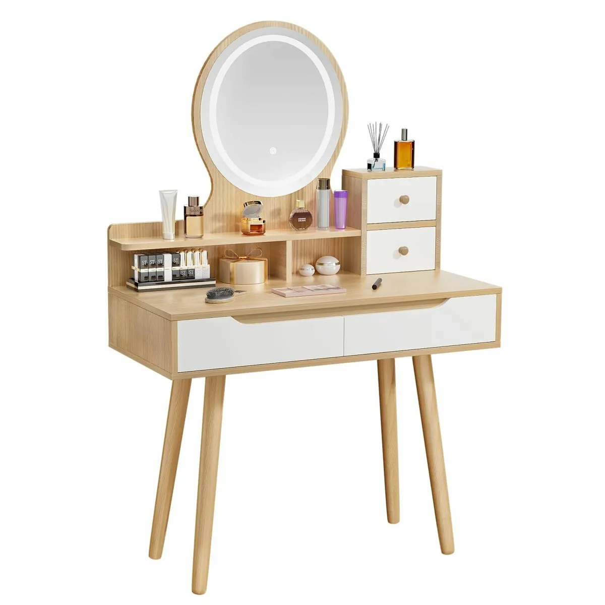 Dressing Table Round Mirror Lights Drawers - Image 1