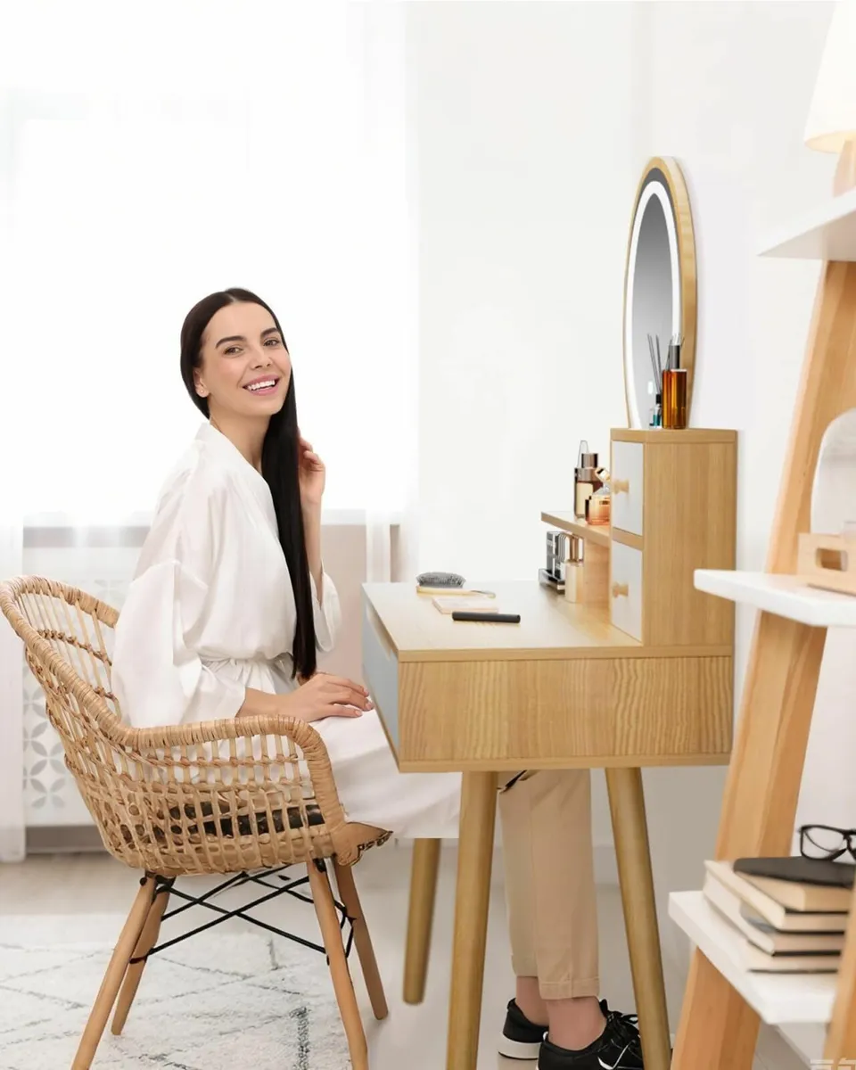 Dressing Table Round Mirror Lights Drawers - Image 4