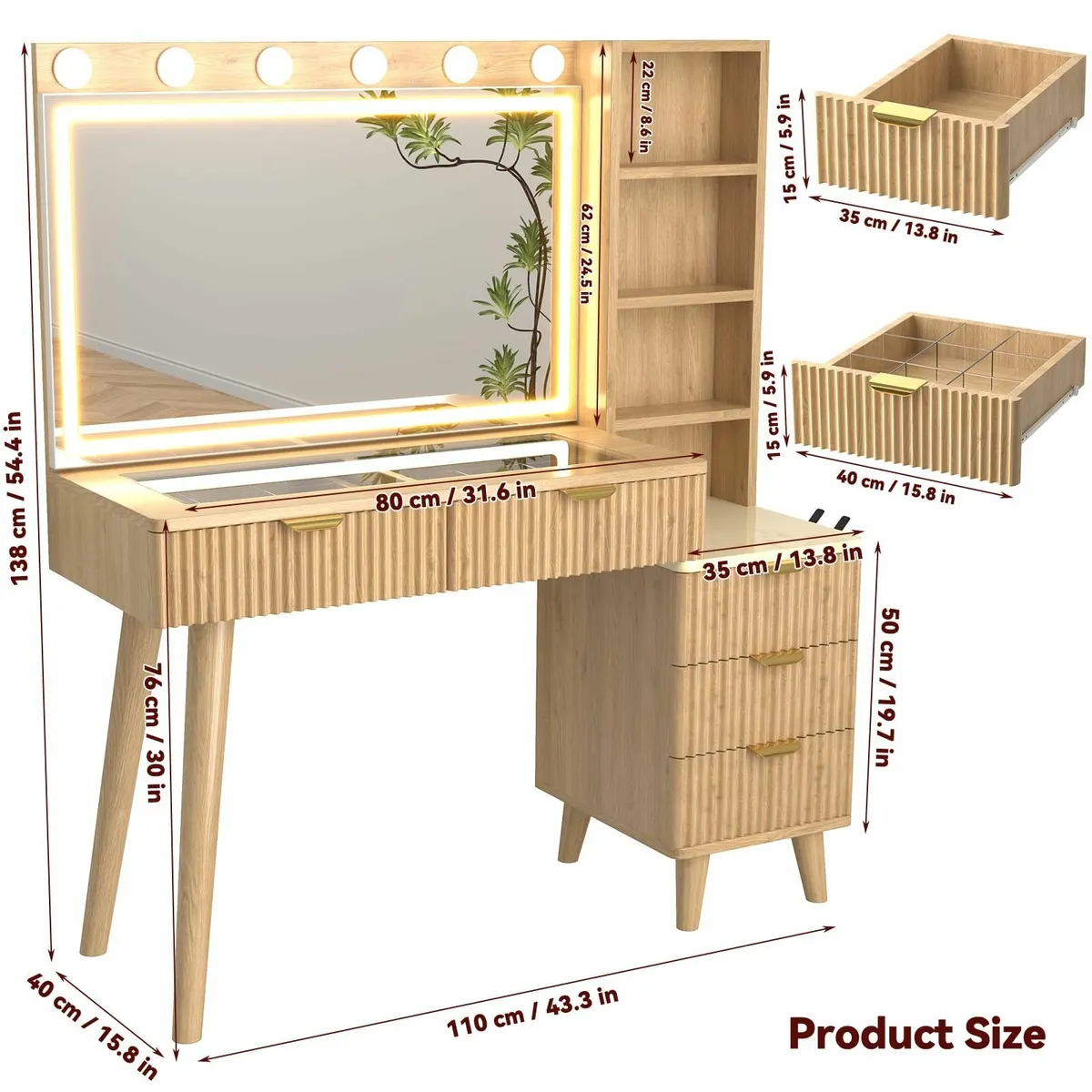 Dressing Table Lighted Mirror Vanity Desk - Image 2