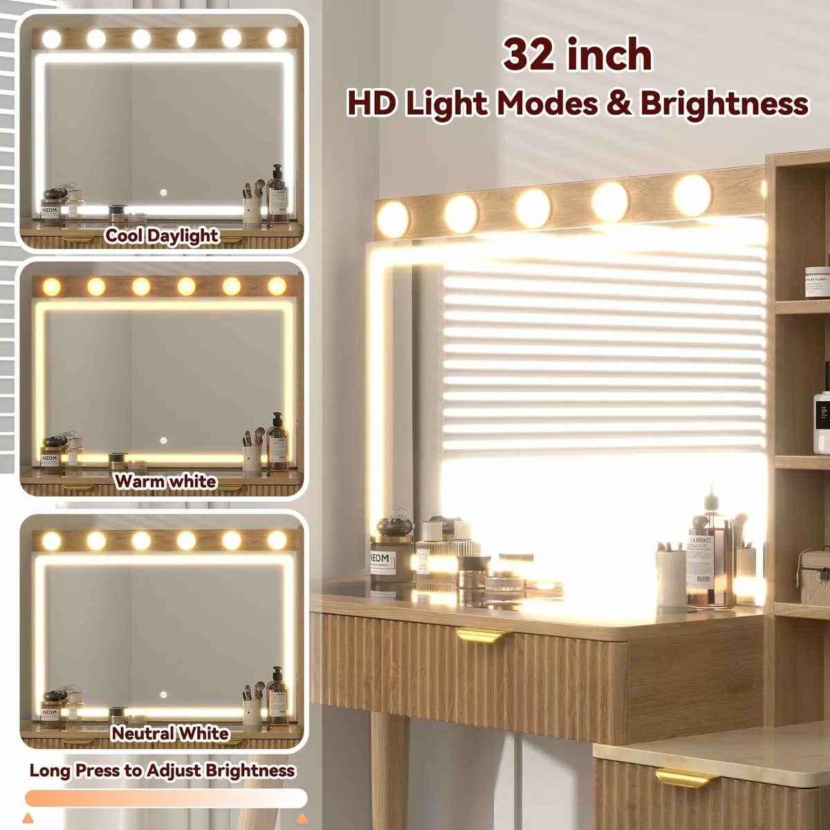 Dressing Table Lighted Mirror Vanity Desk - Image 3