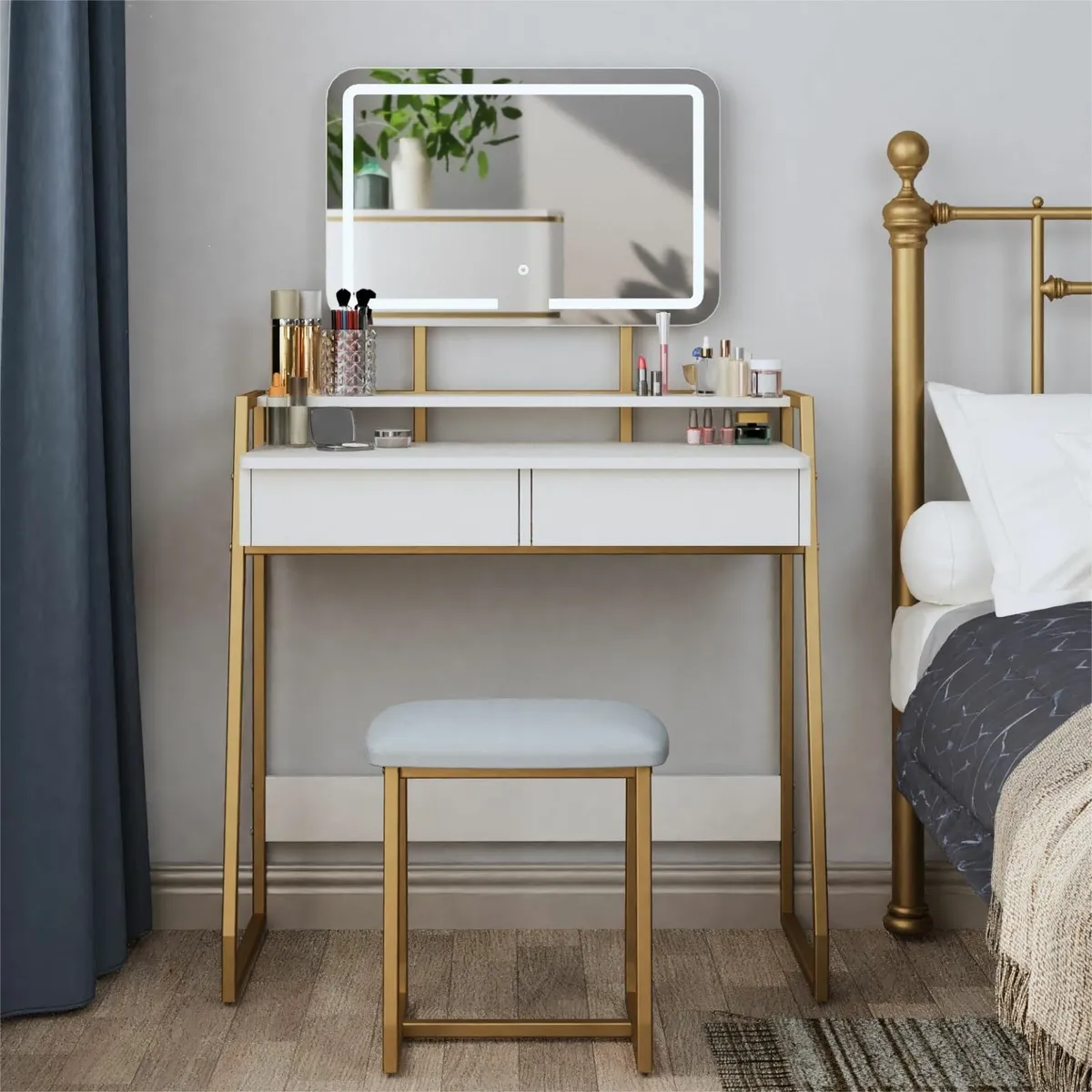 Makeup Table Mirror Stool Vanity 3 Color Adjust - Image 2