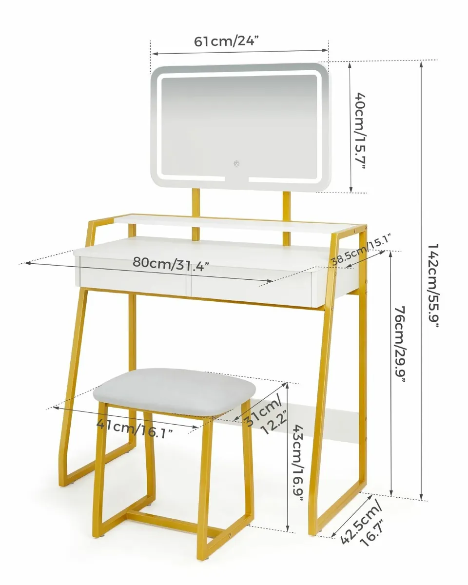 Makeup Table Mirror Stool Vanity 3 Color Adjust - Image 3