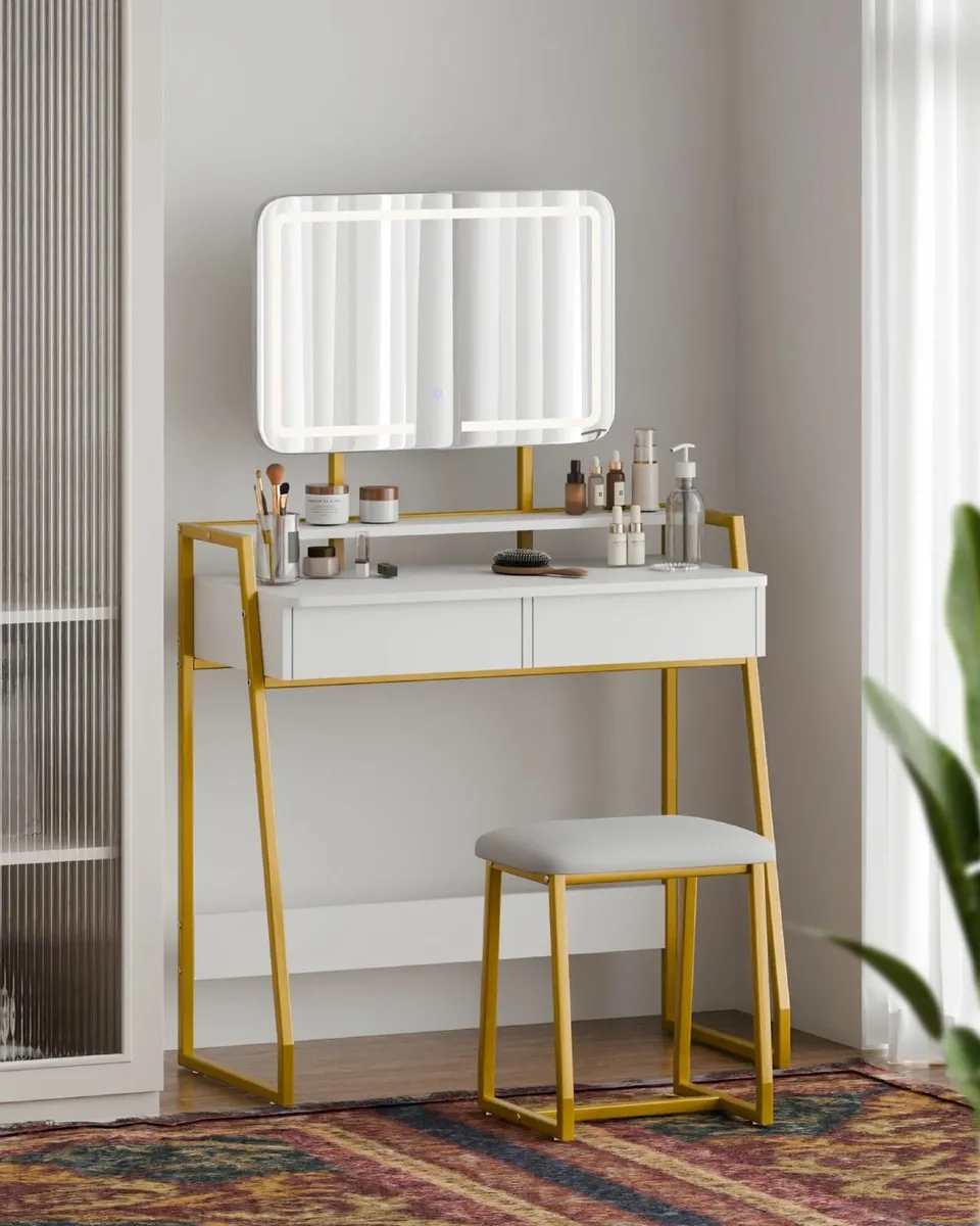 Makeup Table Mirror Stool Vanity 3 Color Adjust - Image 1