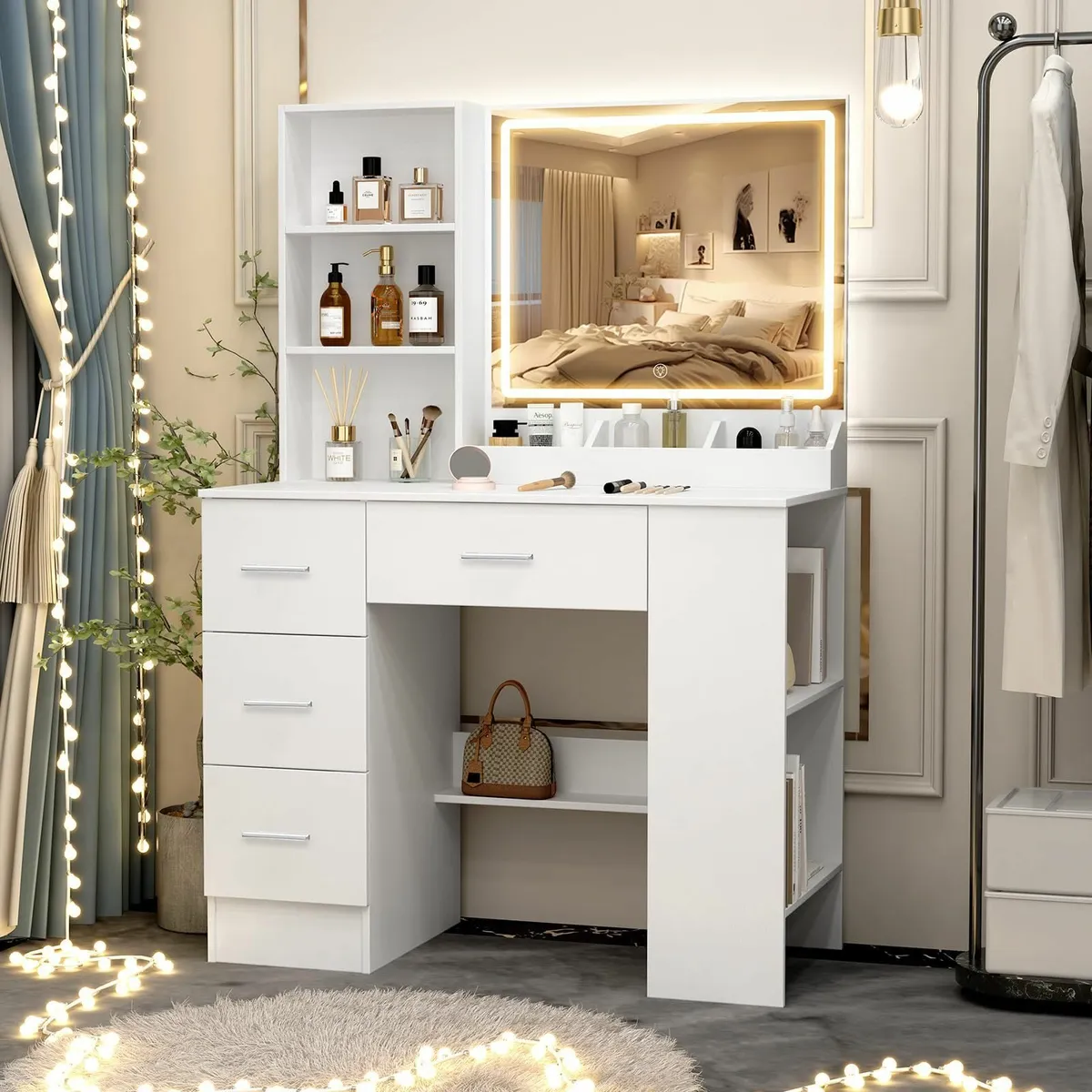 Dressing Table LED Mirror Cabinet Modern White - Image 1