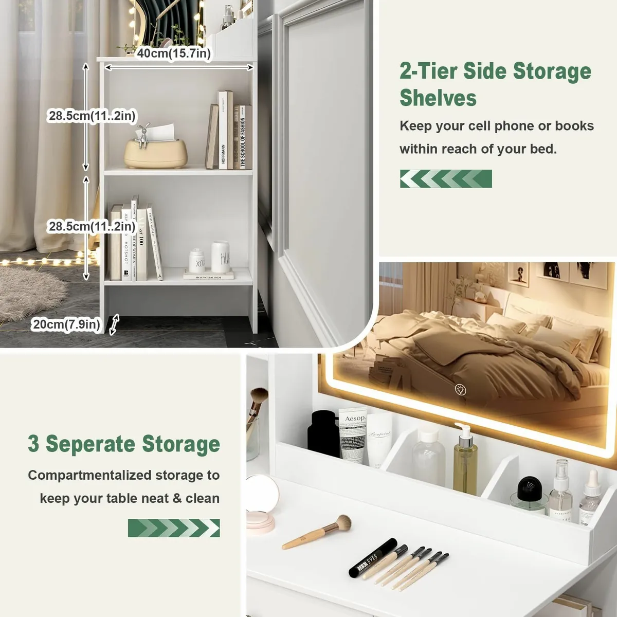 Dressing Table LED Mirror Cabinet Modern White - Image 4