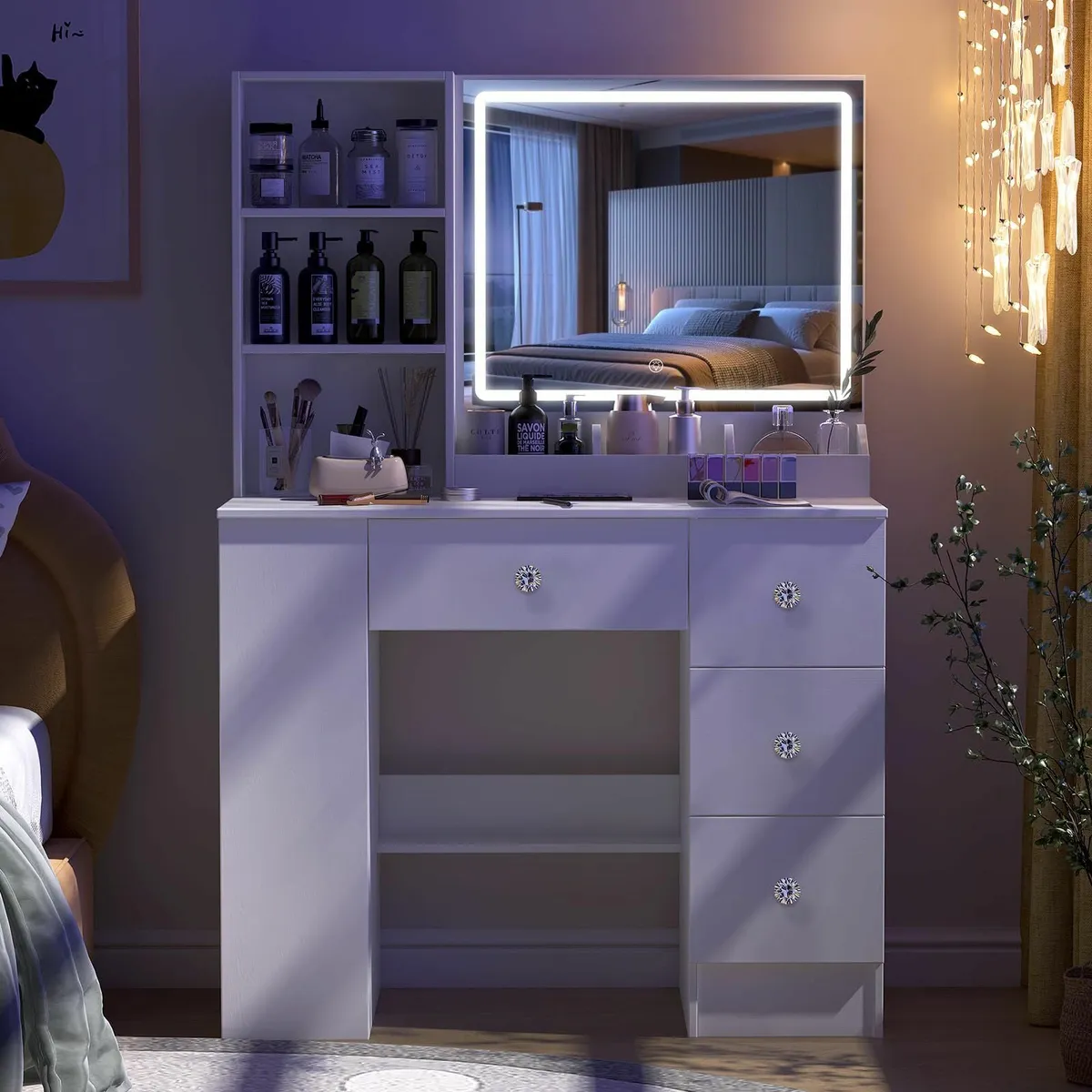White Dressing Table Mirror LED Lights Vanity - Image 3