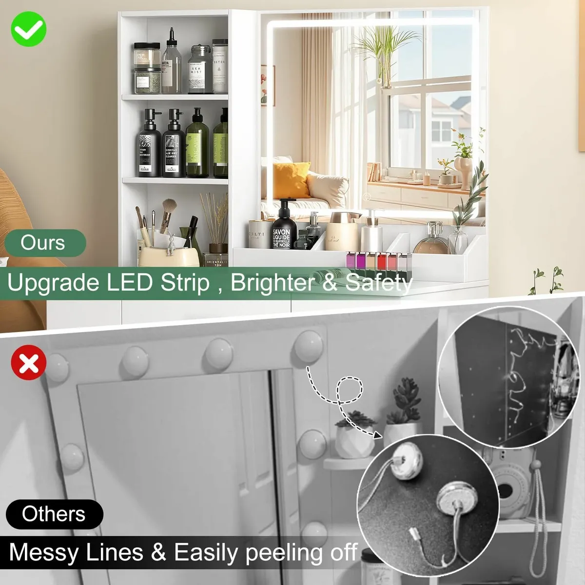 White Dressing Table LED Mirror 3 Color Light - Image 4