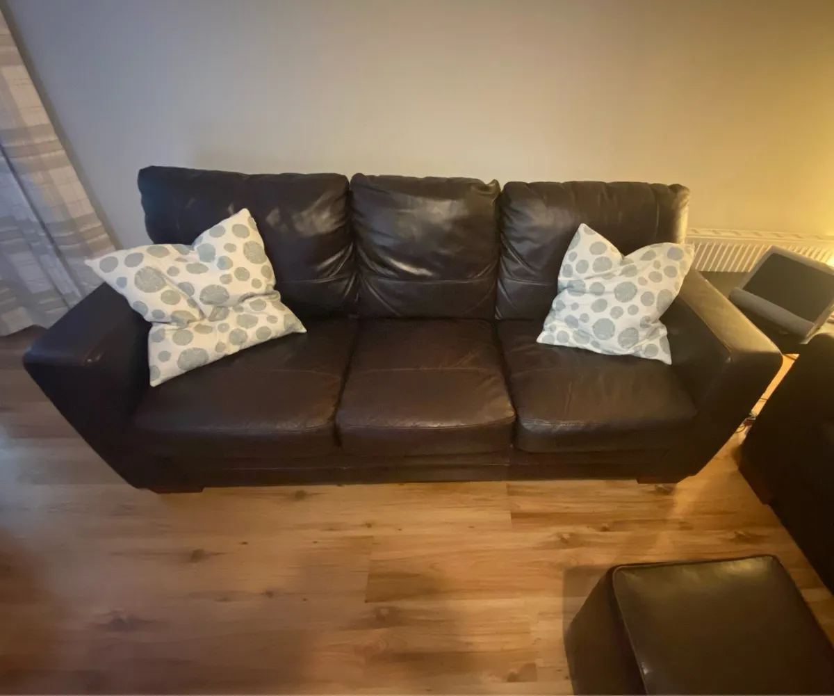 2 Dark Brown Leather Sofas - Image 2