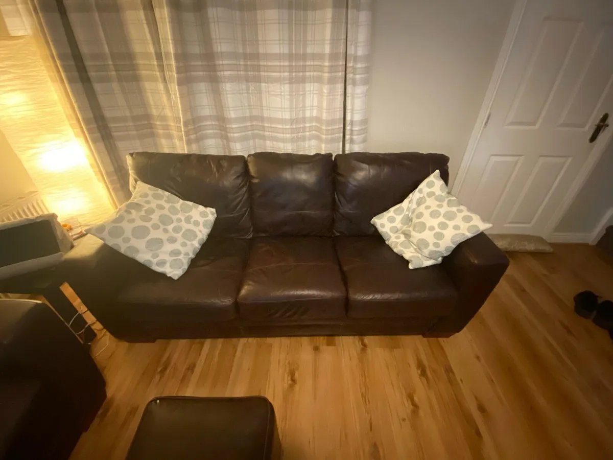 2 Dark Brown Leather Sofas - Image 3