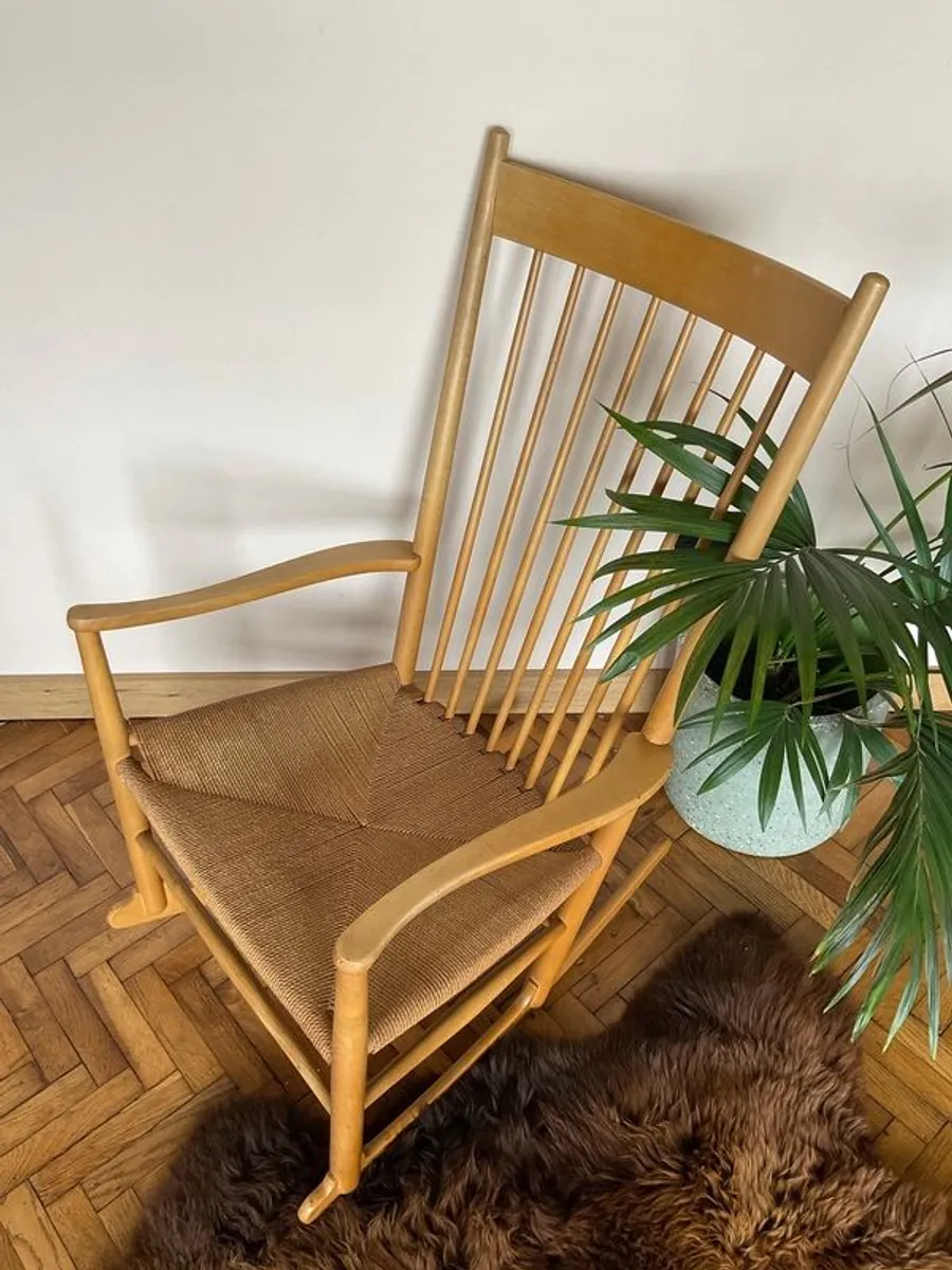 Mid century modern Danish rocking chair by Hans J Wegner date stamp 1966 - Image 4