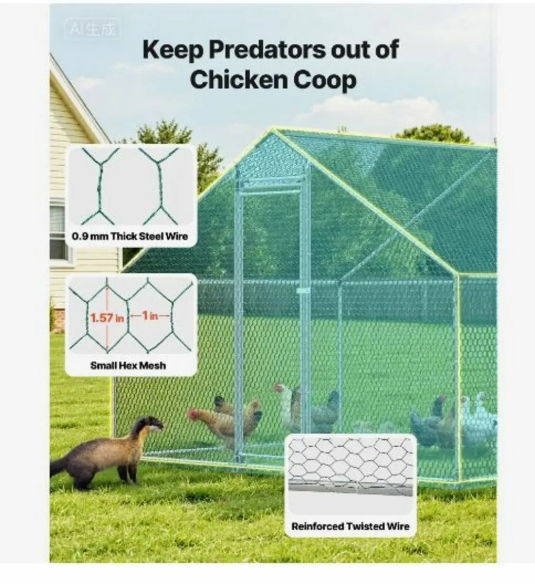 Metal Chicken Coop, 9.8x26.2x6.5 ft Large - Image 4