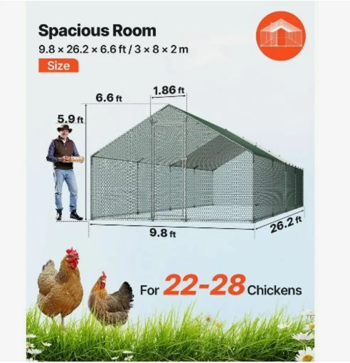 Metal Chicken Coop, 9.8x26.2x6.5 ft Large - Image 2