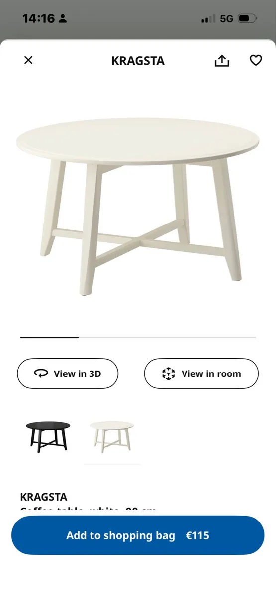 IKEA KRAGSTA Coffee Table – White – 90cm (As New) for sale in Co. Mayo ...