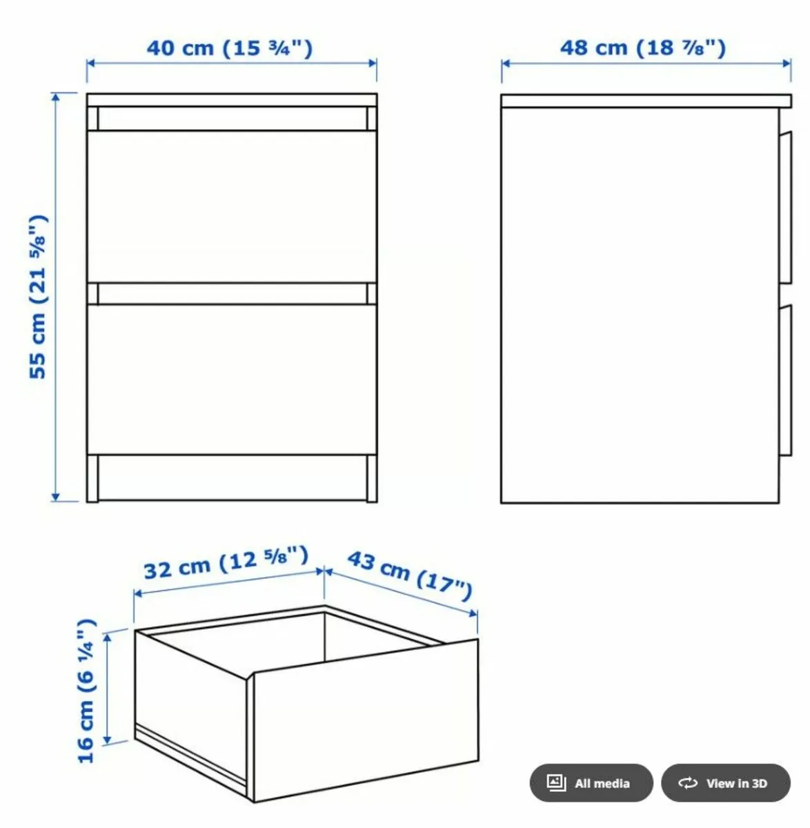 IKEA MALM Chest of drawers/bedside locker - Oak - Image 4