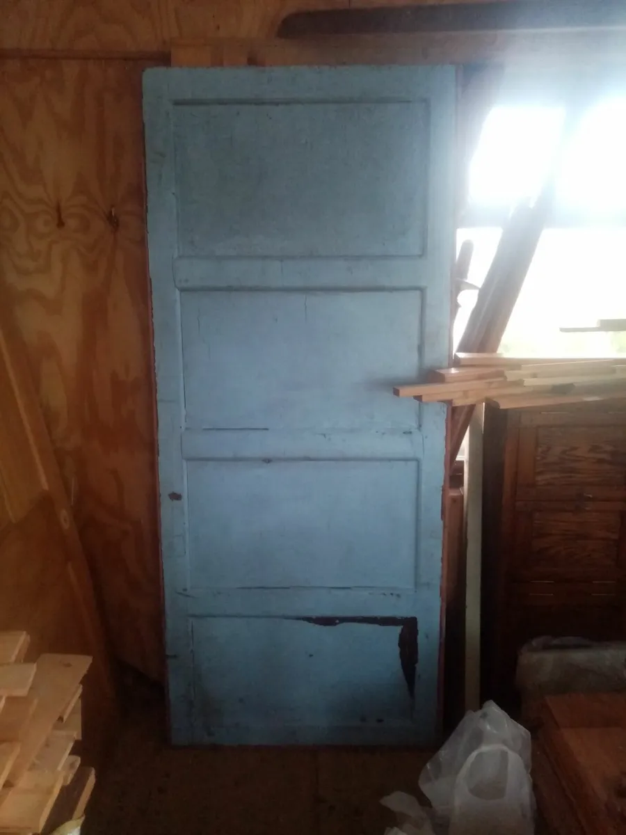 ANTIQUE PINE PAINTED PANELS . HEADBOARD. DOORS X 2 - Image 1