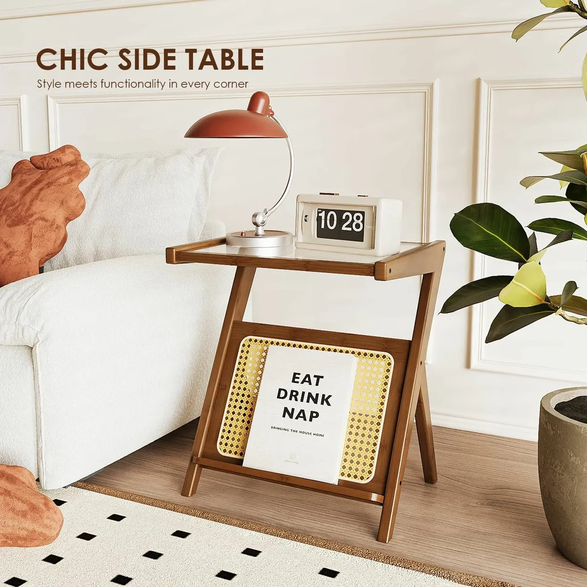 Rattan Side Table Boho NightStand Mid Century - Image 4