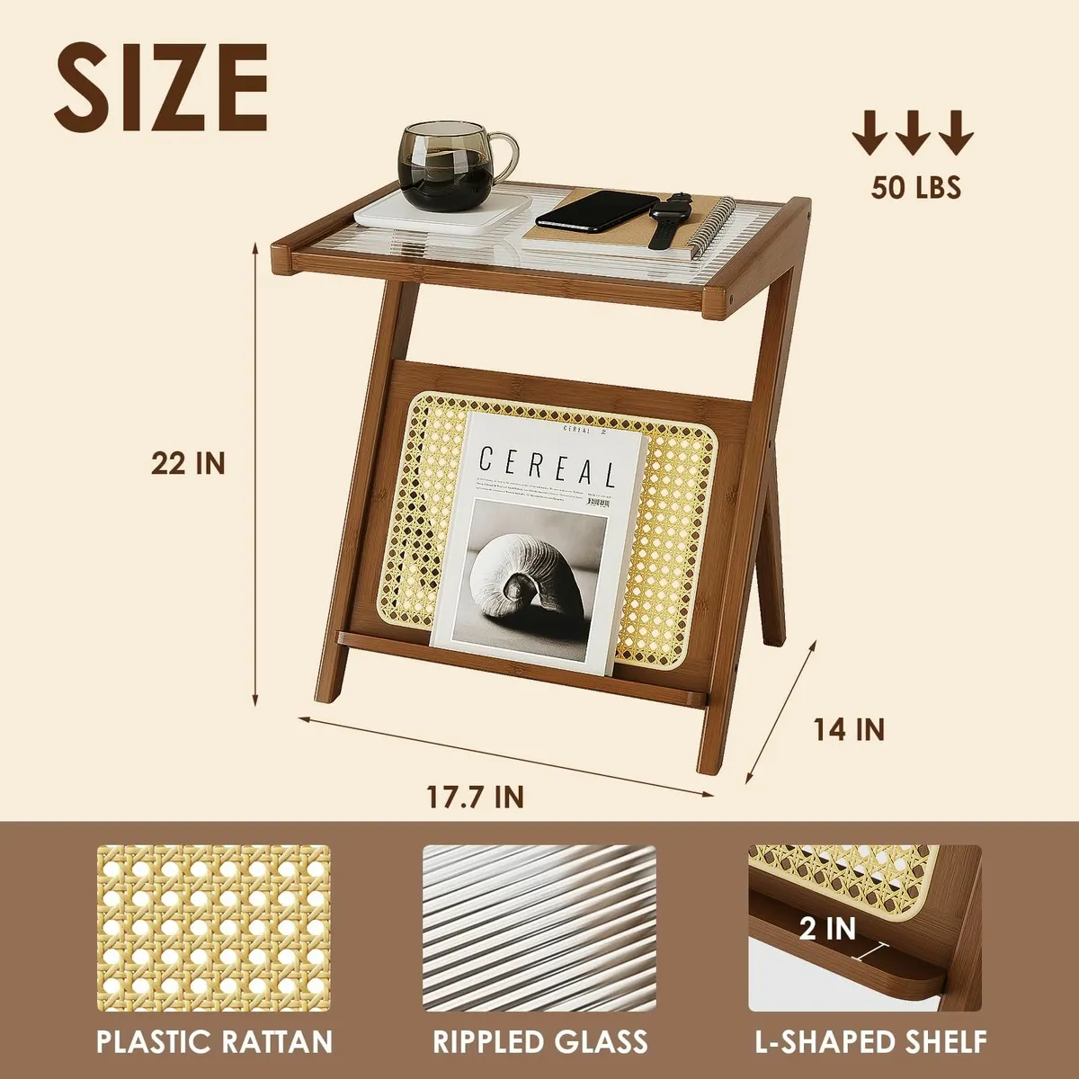 Rattan Side Table Boho NightStand Mid Century - Image 2