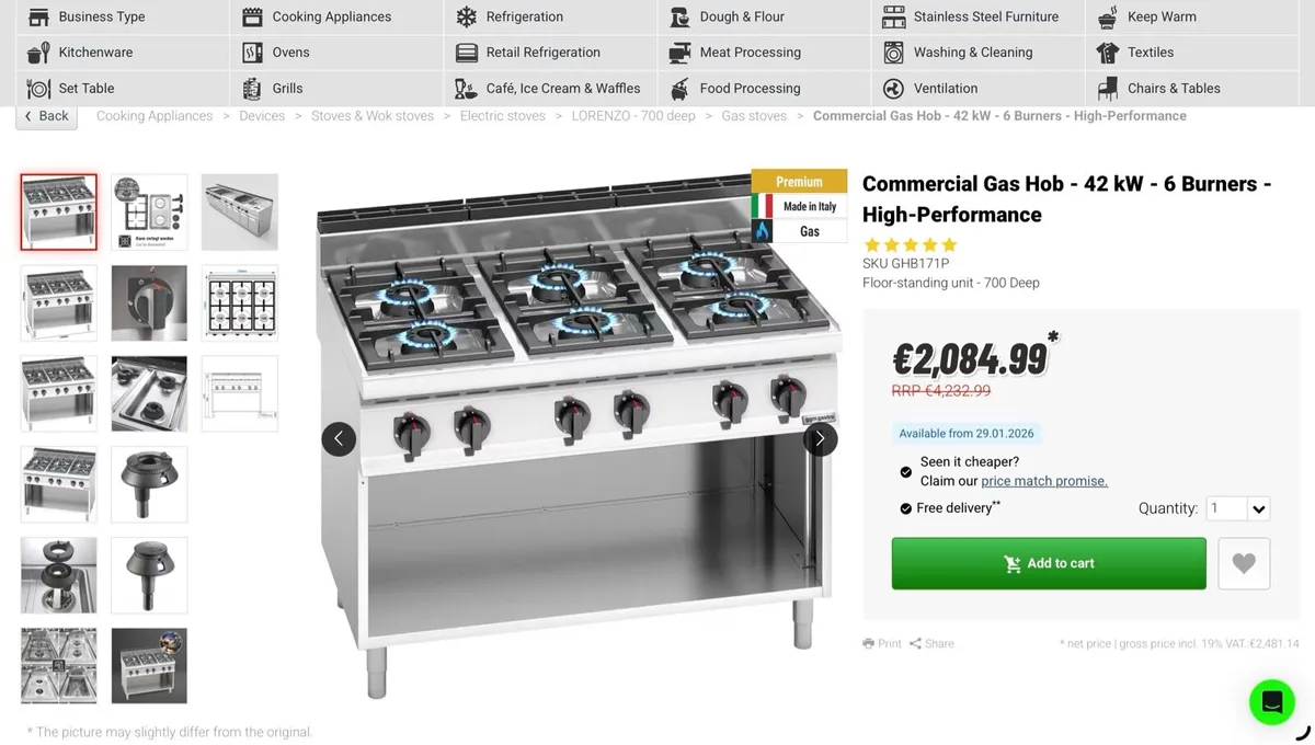 A new commercial unused 6 ring gas hob - Image 1