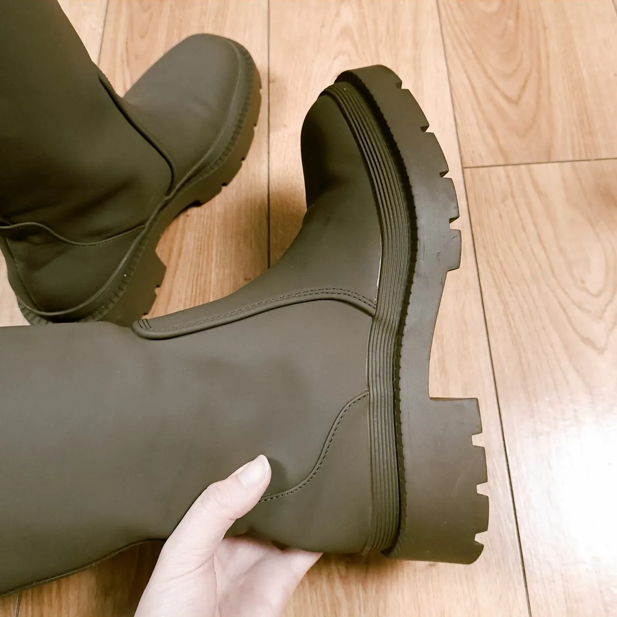 Zara Khaki Green Rubber Knee High Boots 6UK/39EU - Image 2