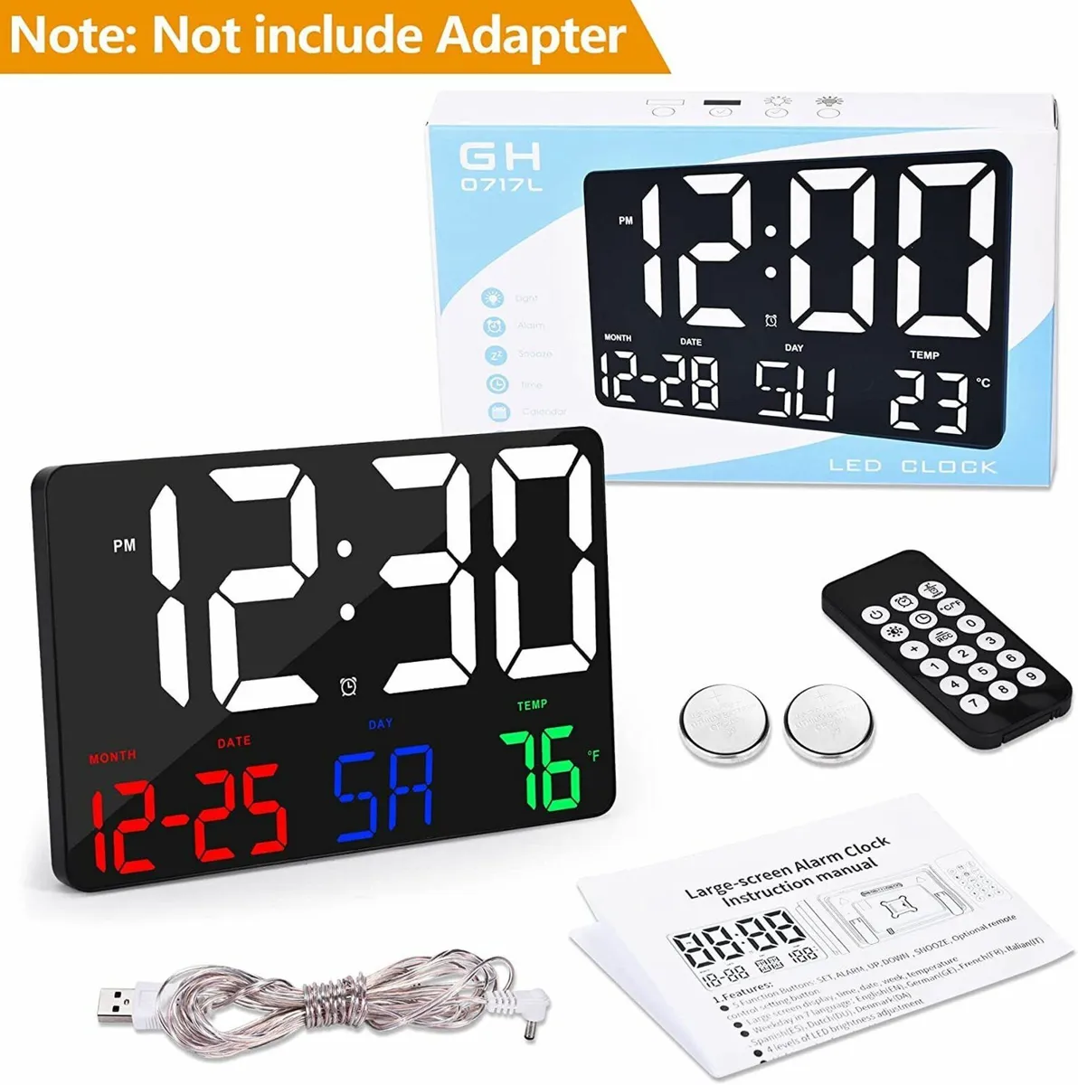 Large Digital LED Clock Calendar Alarm Office - Image 2