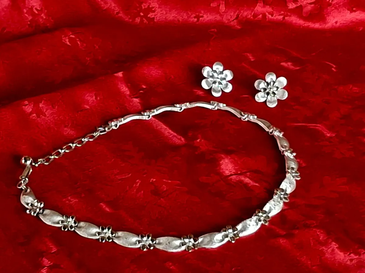 Signed Trifari Necklace & Clip-On Earrings ... - Image 1