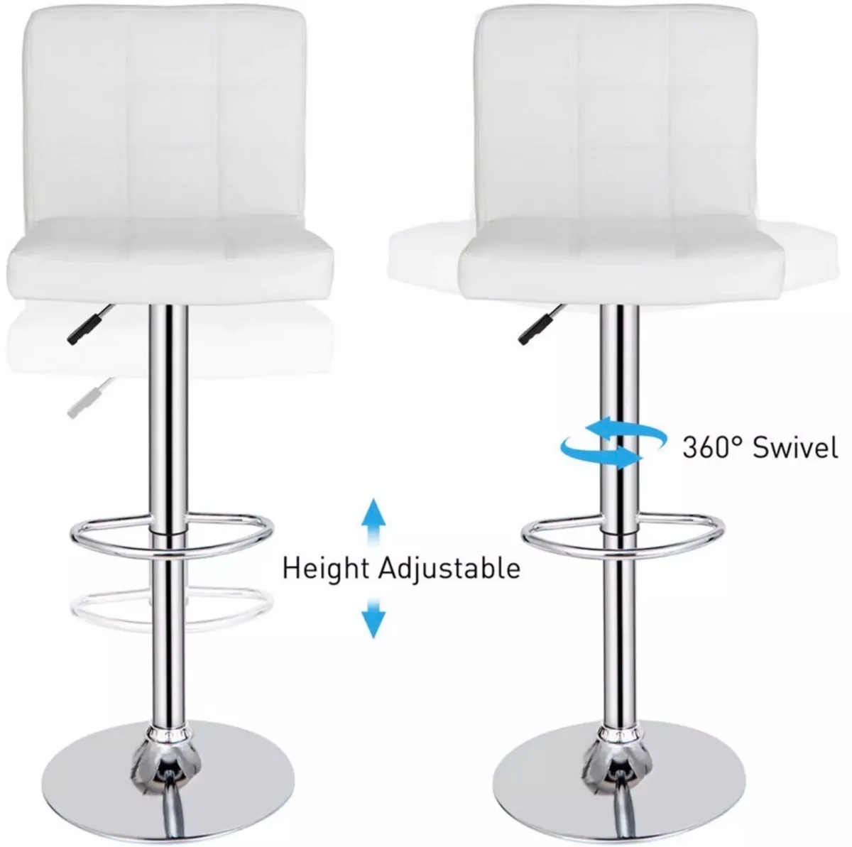 White Adjustable PU Leather Kitchen Bar Stool NEW - Image 2