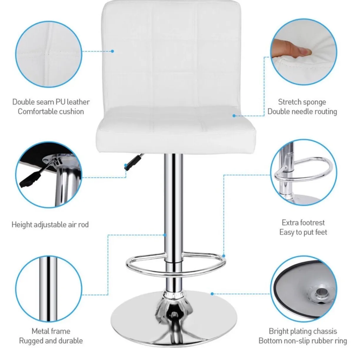 White Adjustable PU Leather Kitchen Bar Stool NEW - Image 3