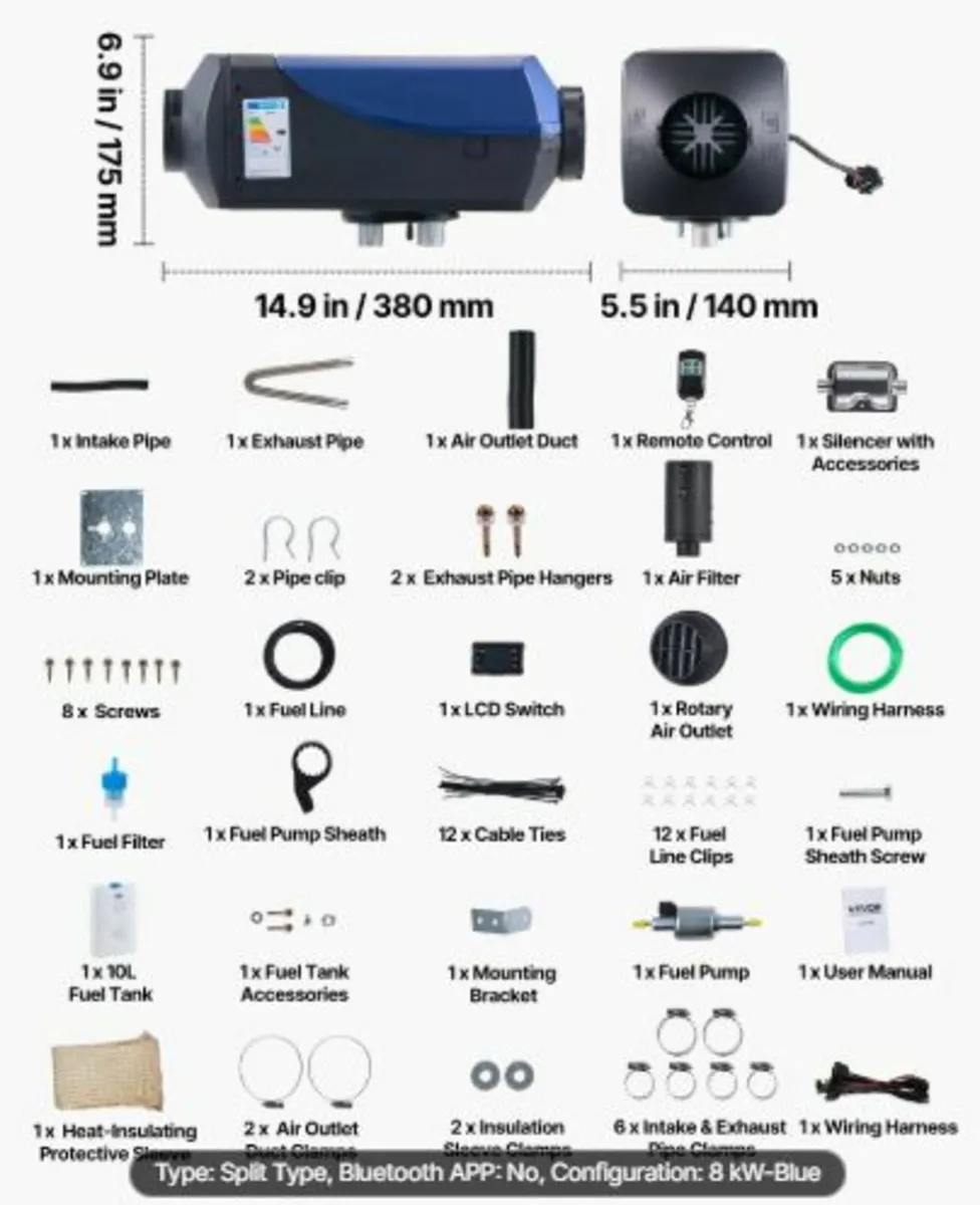 Diesel Heater, 12-24V 5-8KW Portable Diesel Air - Image 4