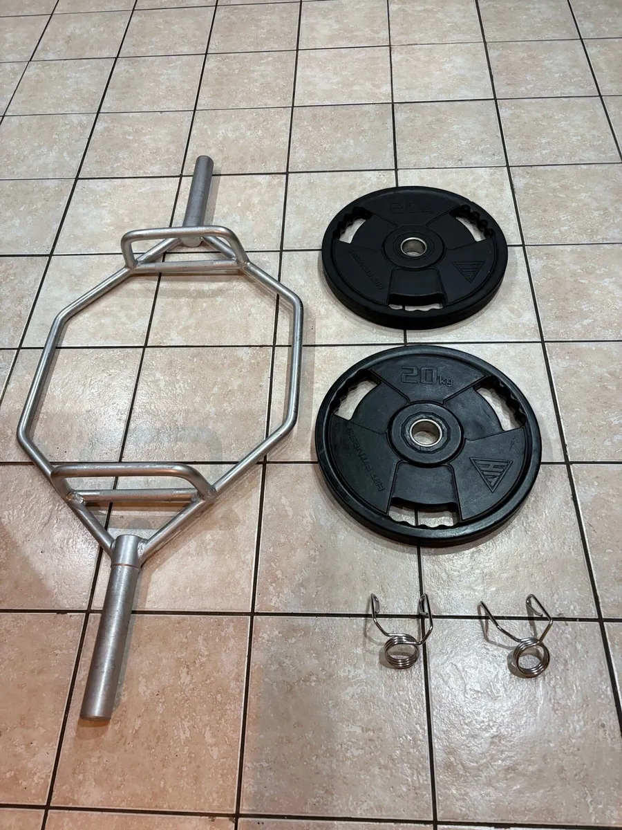 OLYMPIC 20KG HEX SHRUG BAR + 2 X 20KG OLYMPIC WGTS - Image 1