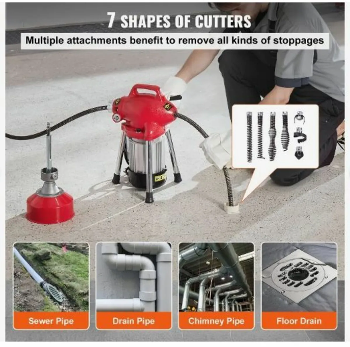 Drain Cleaner Machine 66FT x 5/8 Inch, 250W - Image 2