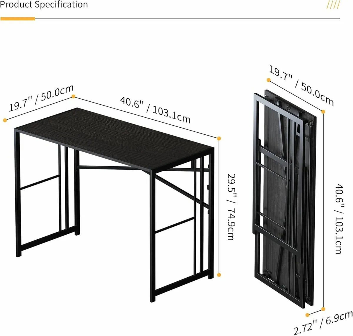 Folding Desk 103 cm Writing Gaming Computer - Image 3