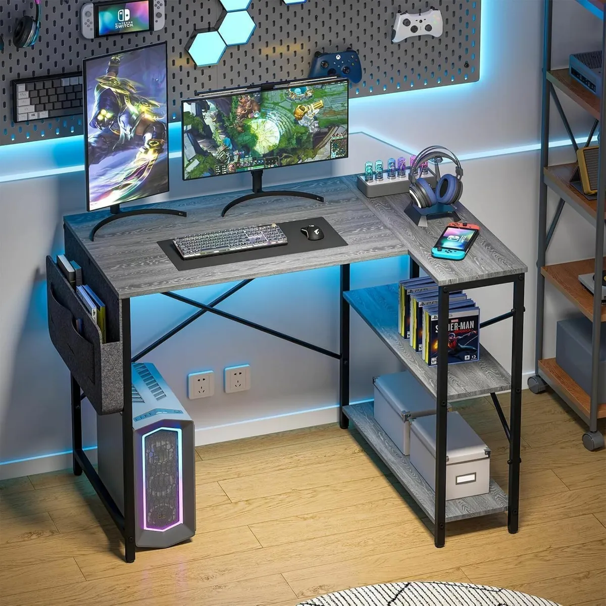 L Shaped Gaming Desk Computer with Storage Bag - Image 2