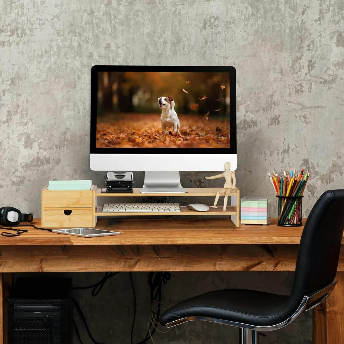 Bamboo Monitor Stand 5 Compartments Screen Raiser - Image 2