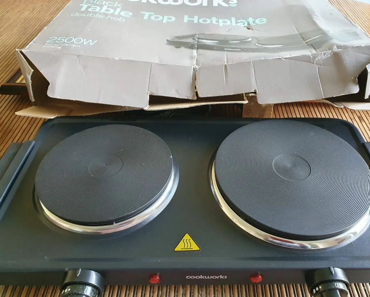 COOKWORKS Black Table Top Hotplate - Double Hob - Image 3