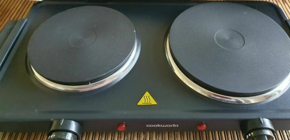 COOKWORKS Black Table Top Hotplate - Double Hob - Image 1