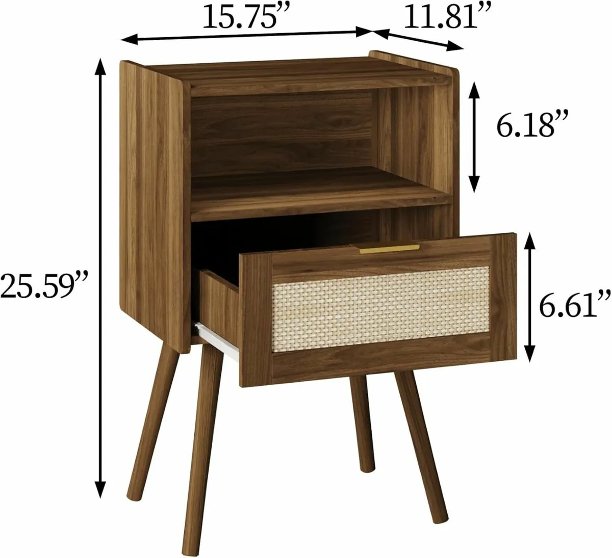 Rattan Nightstand Farmhouse Bedside Table with - Image 2