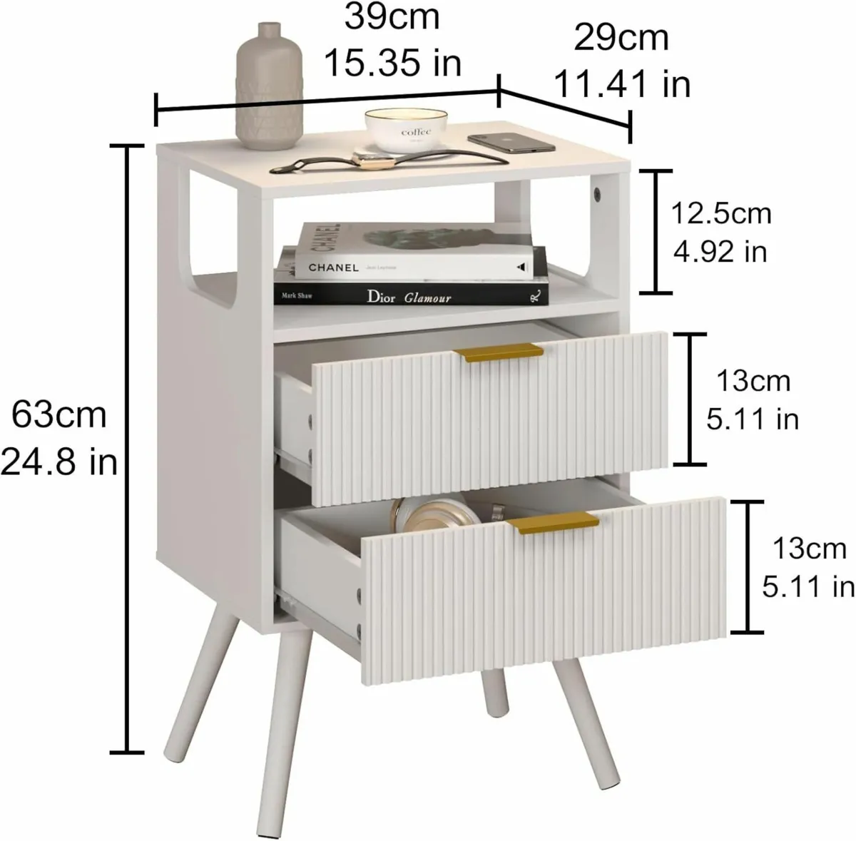 Wooden Bedside Table Nightstand with 2 Storage - Image 2