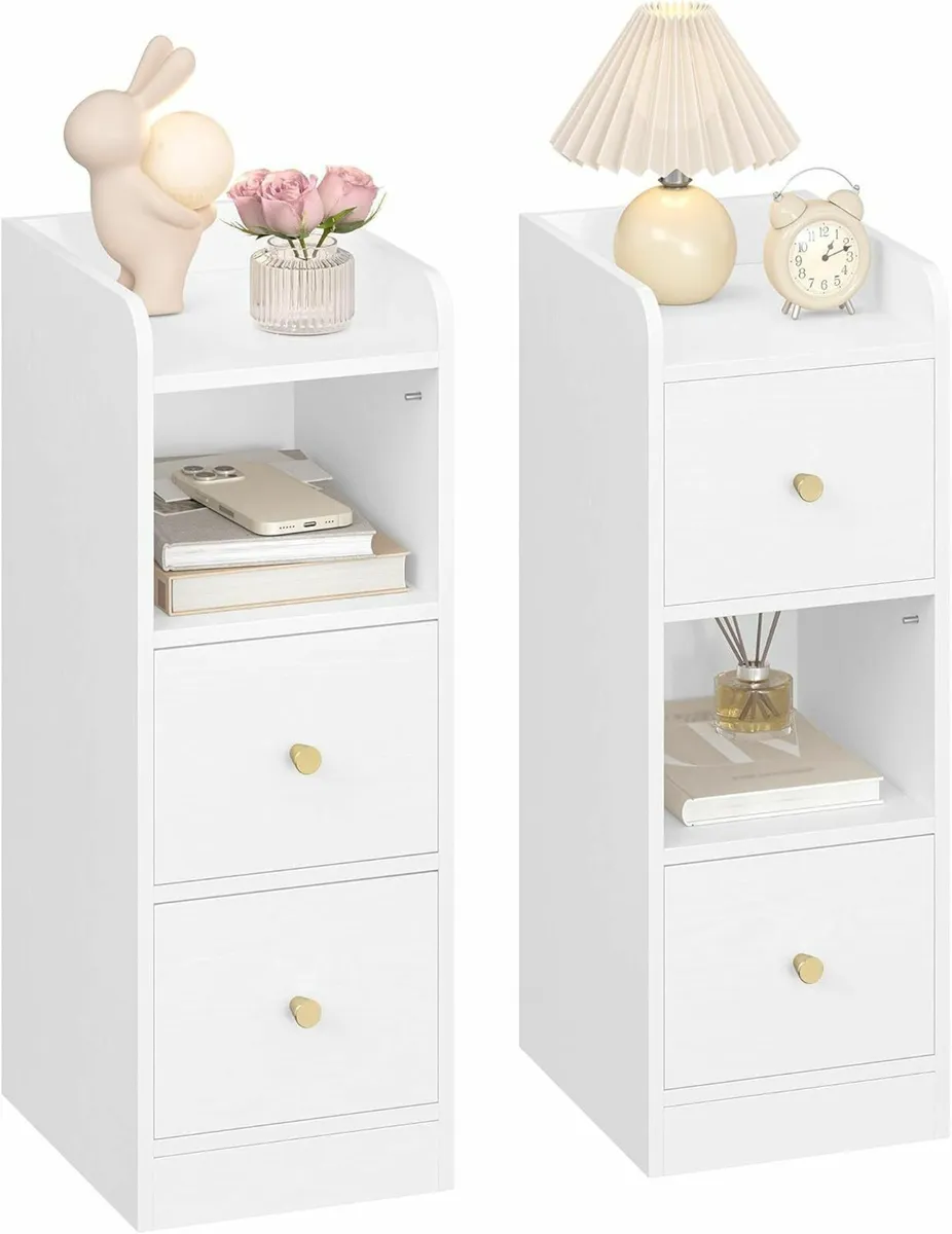 Slim Bedside Tables Set of 2 Narrow Side Table - Image 1