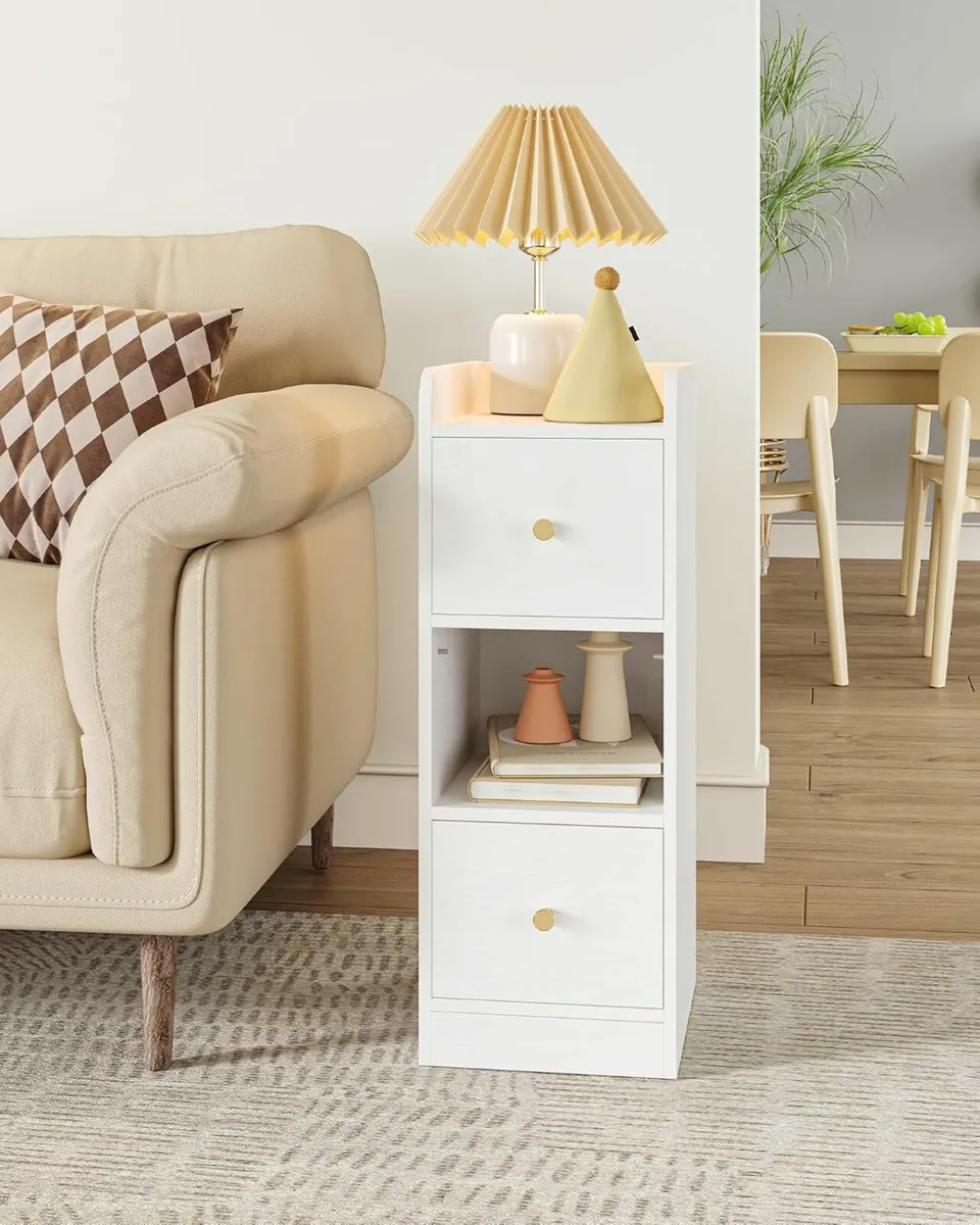 Slim Bedside Tables Set of 2 Narrow Side Table - Image 2