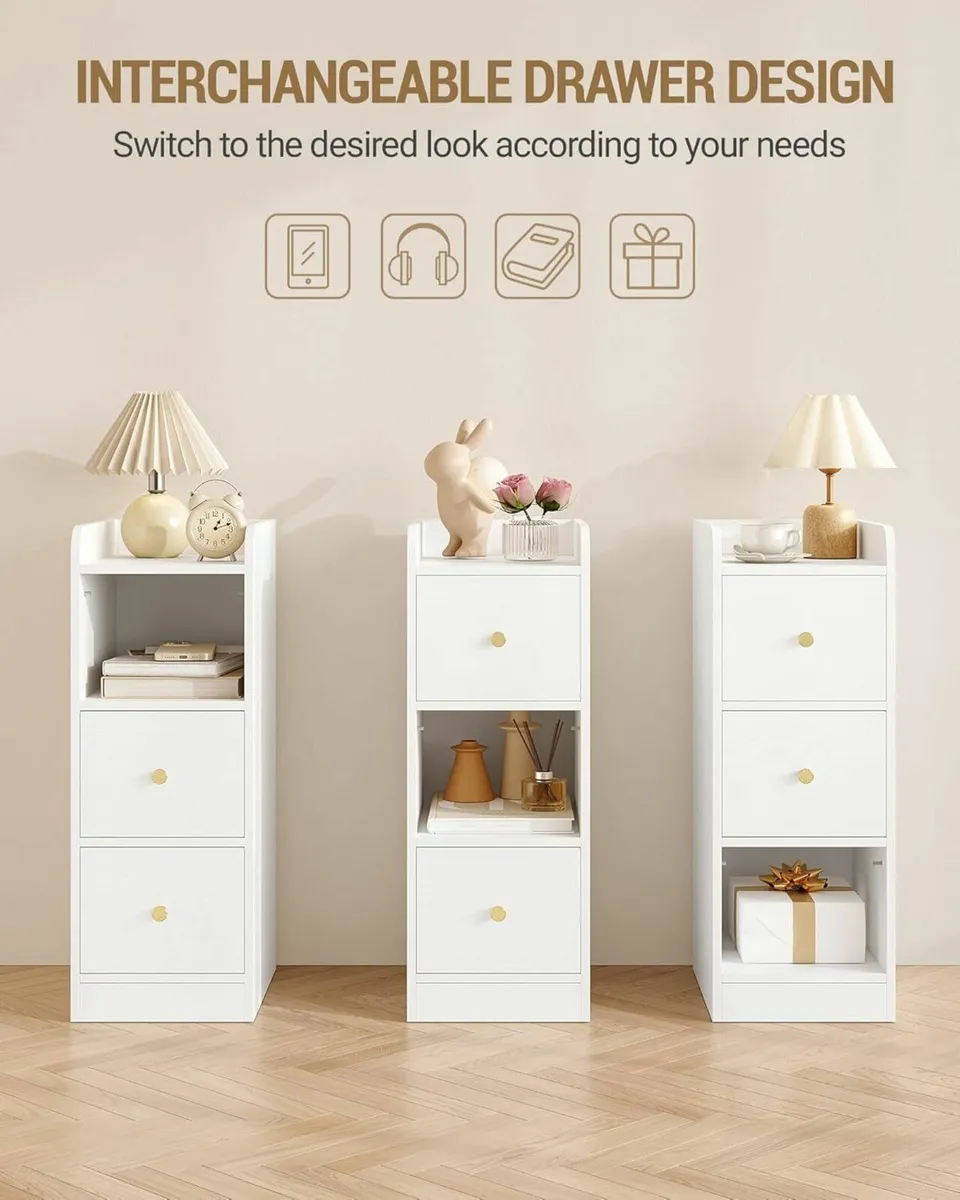 Slim Bedside Tables Set of 2 Narrow Side Table - Image 4