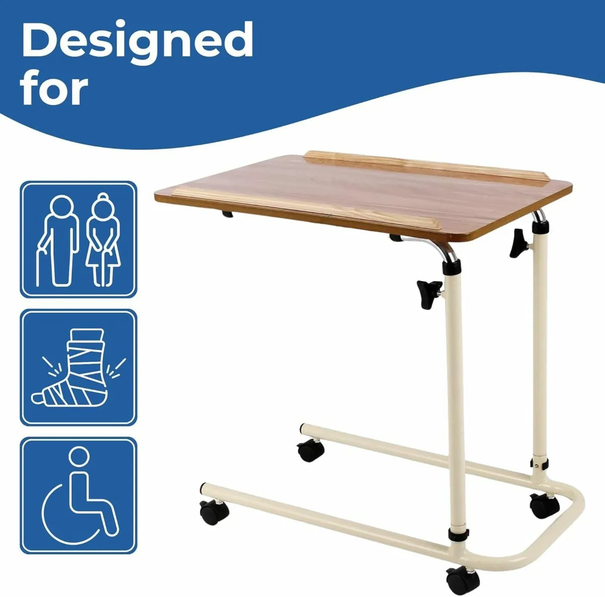 Overbed Table with Wheels – Height Adjustable and - Image 2