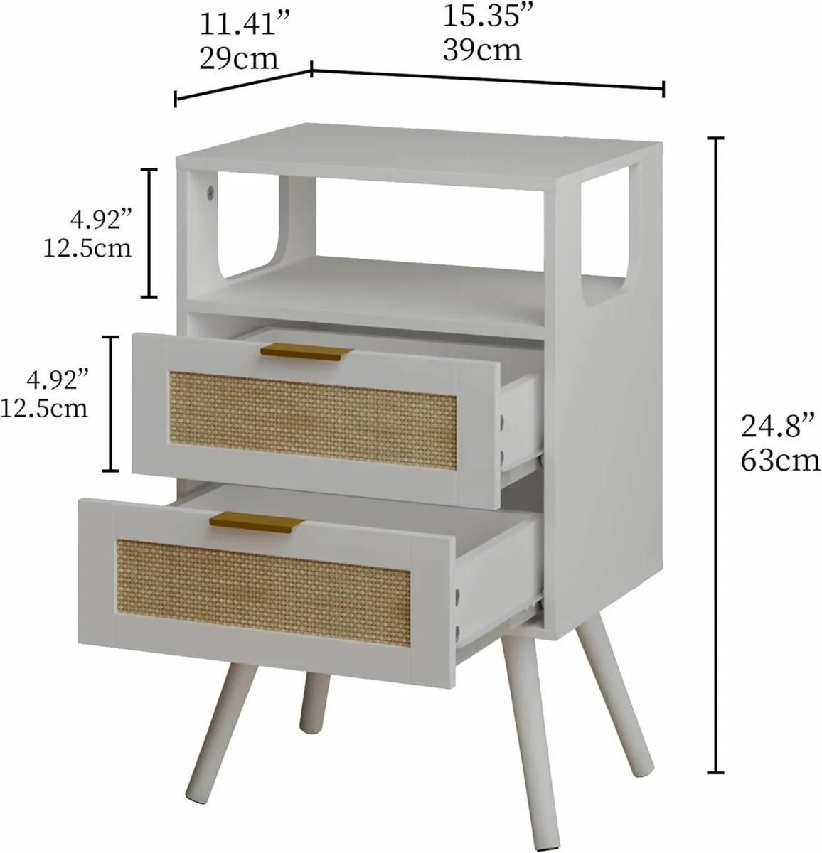 Rattan Bedside Table Farmhouse Nightstand with 2 - Image 2