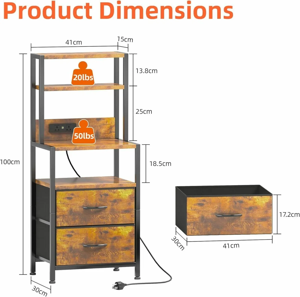 Bedside Table with Charging Station and LED Light - Image 2