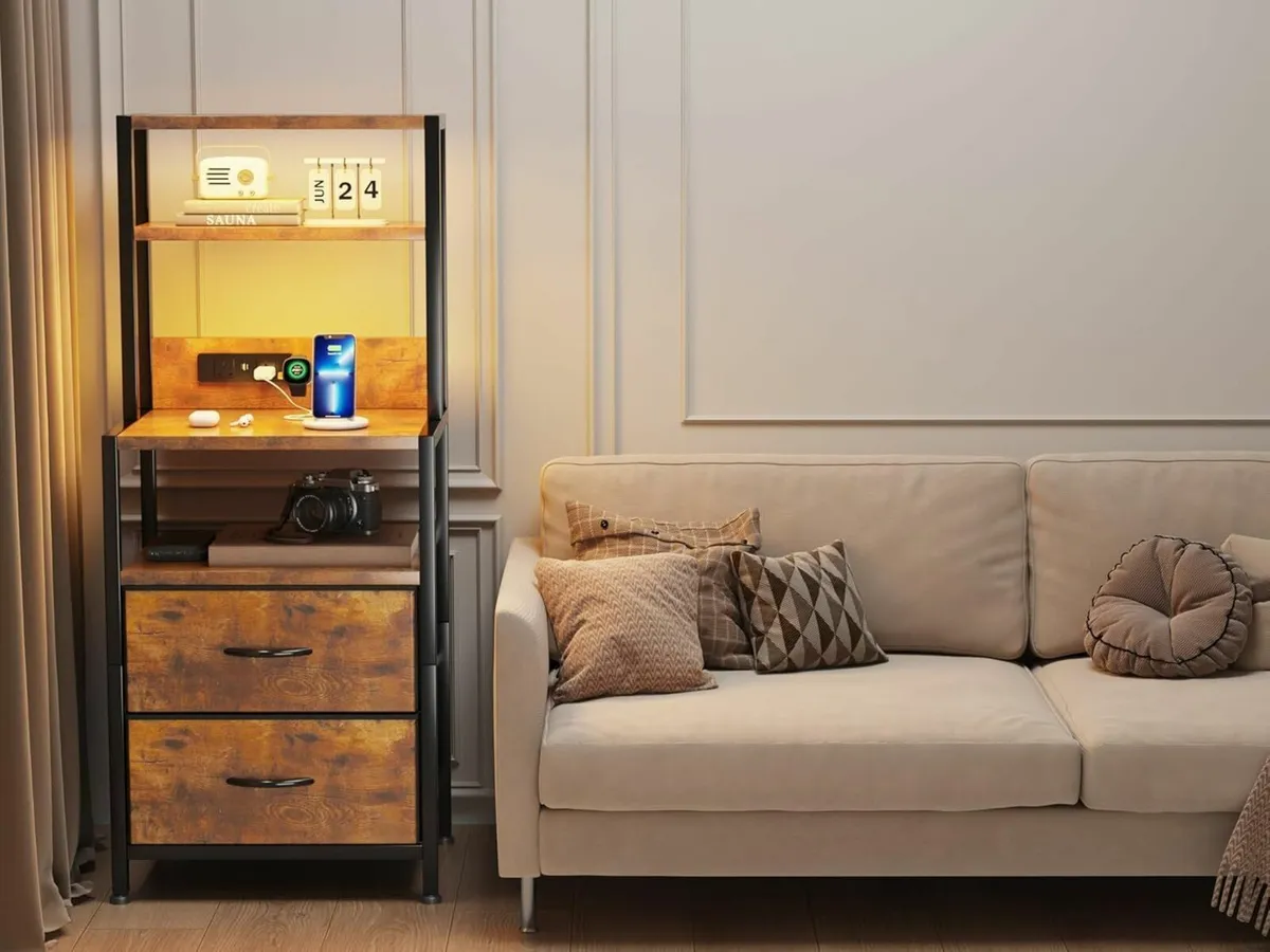 Bedside Table with Charging Station and LED Light - Image 3