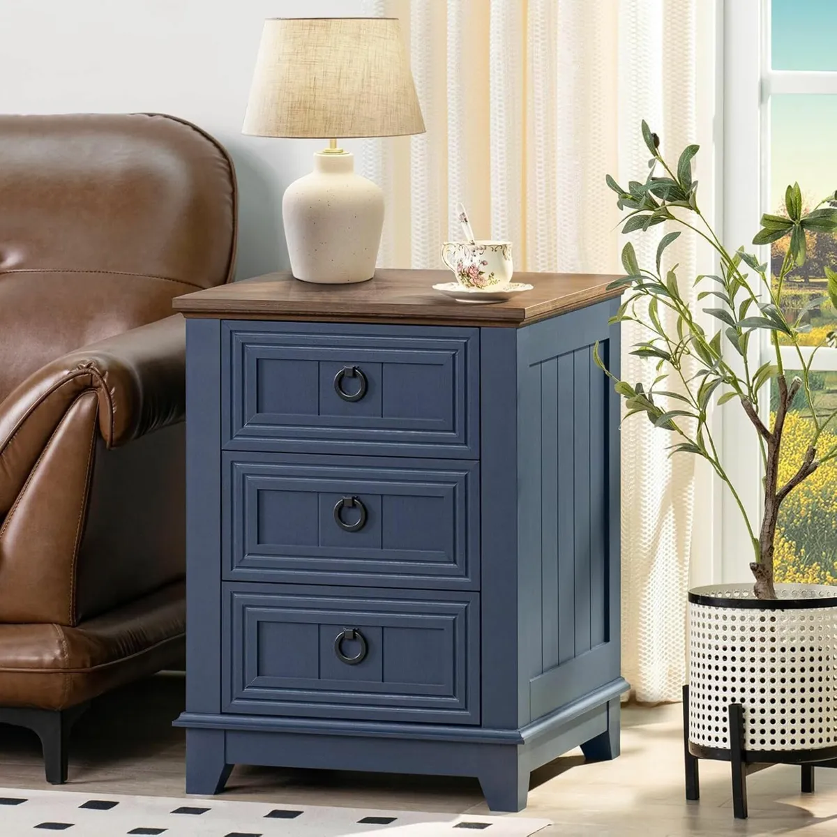 Farmhouse Nightstand 16 Inch End Table with 3 - Image 1