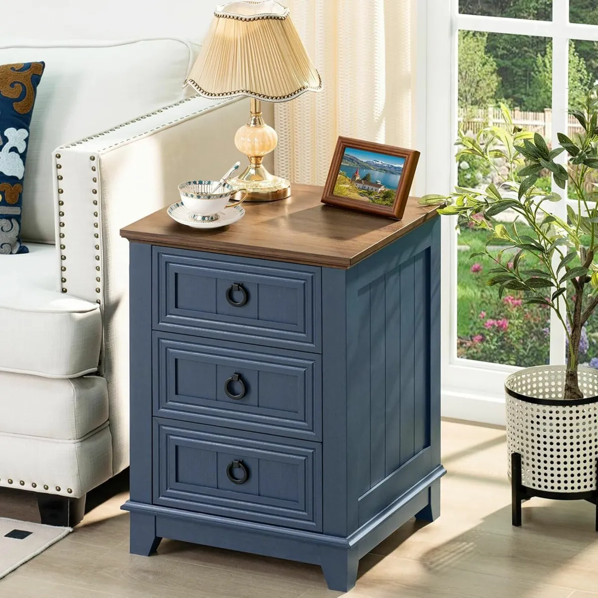 Farmhouse Nightstand 16 Inch End Table with 3 - Image 3